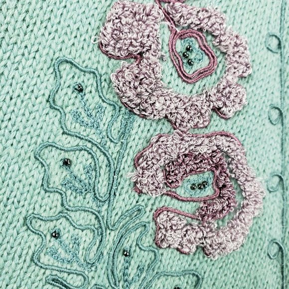 Koret Women's Sea Foam Green Button Floral Embroidered Beaded Knit Sweater Vest - Picture 4 of 12